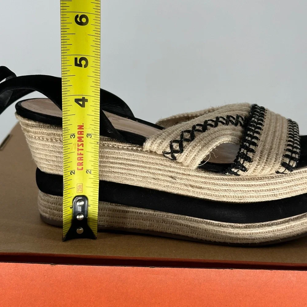 Schutz Denes‎ Platform Espadrilles Black Cream Open Toe Sandal 6.5 Summer Resort